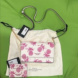 kate spade White Crossbody Bag with Pink Pineapple Print